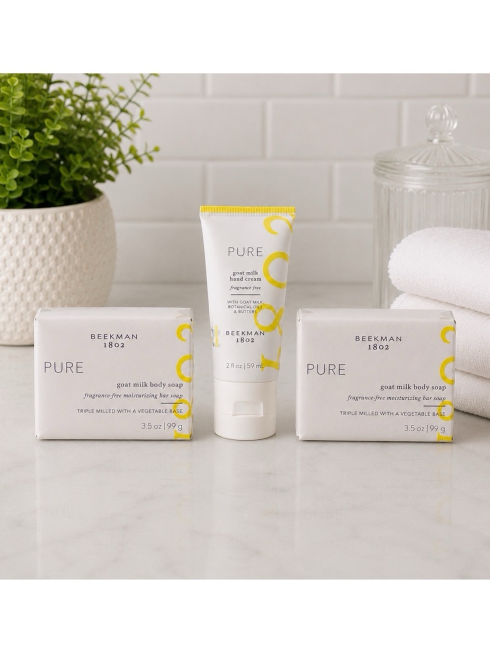 Beekman 1802 PURE Goat Milk Skincare Set – Hand Cream & 2 Bar Soaps